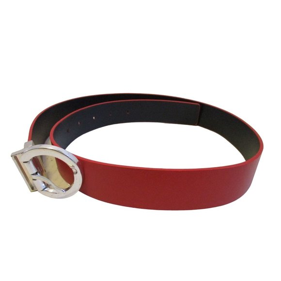 *Calvin Klein Red Leather MOD Belt Chunky Signature Silver Buckle - Picture 5 of 5